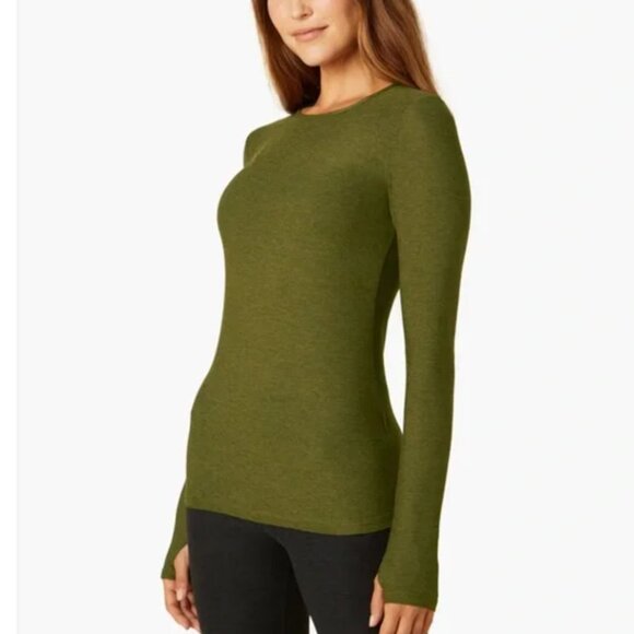 Beyond Yoga Classic Crew Pullover Olive Heather Size XS - Picture 1 of 7